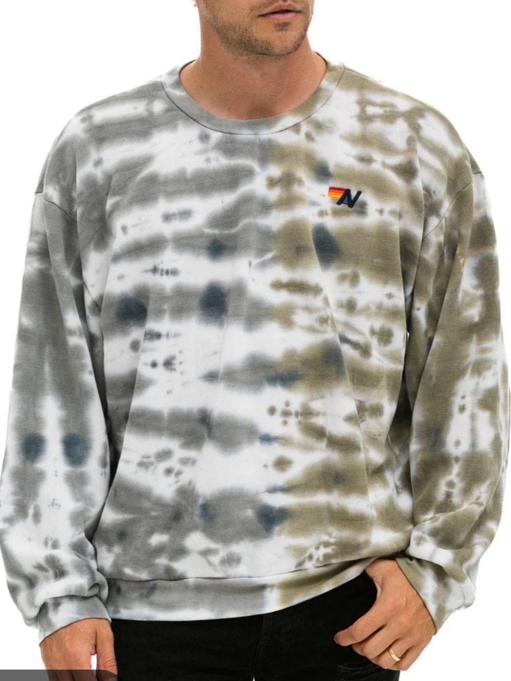 Aviator Nation Men's Olive & White Tie-Dye Crewneck Sweatshirt Size: M